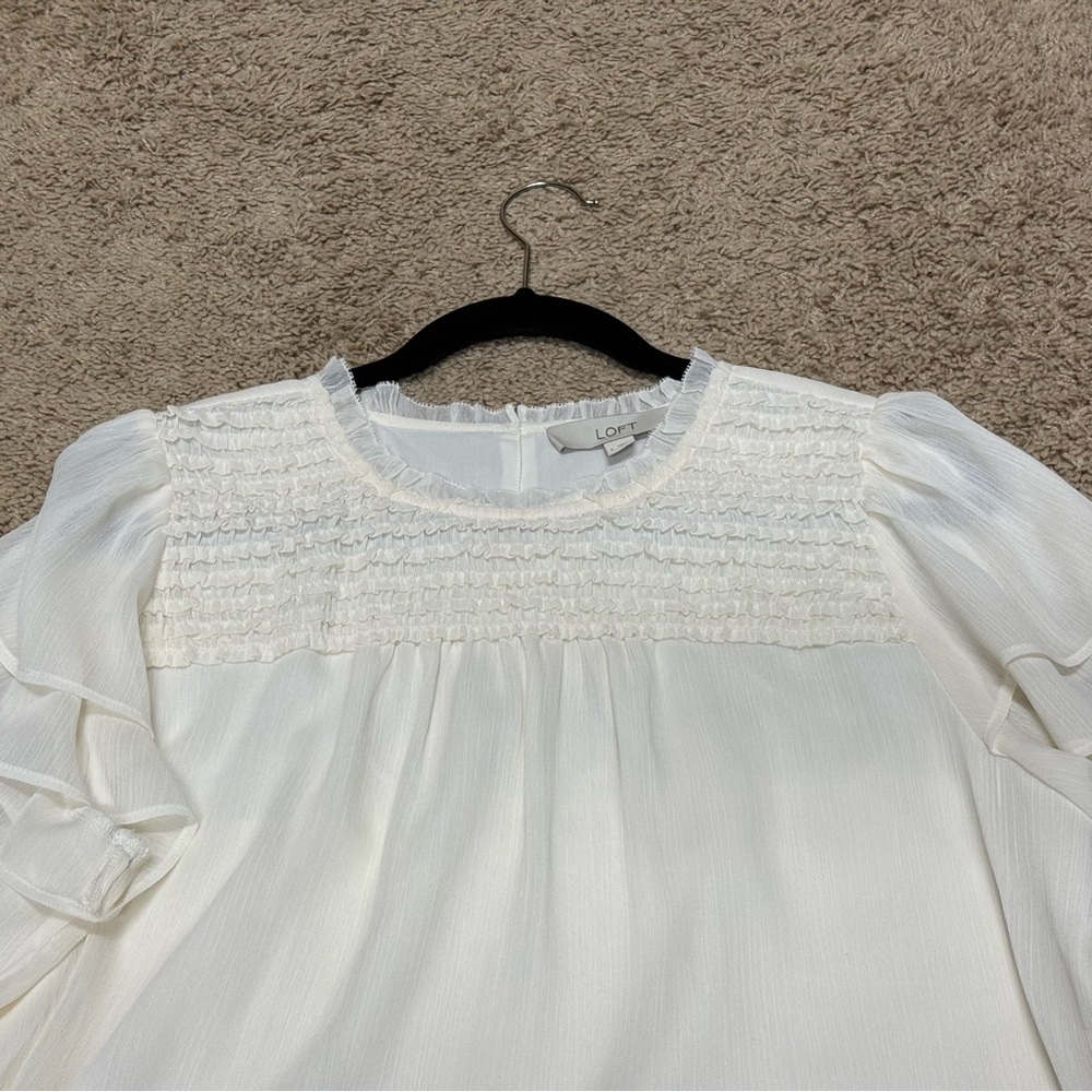 LOFT Cream Short Sleeve Blouse, Businesses Casual, Office Wear